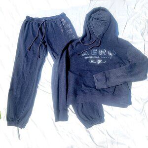 Vintage Aeropostale Navy Blue Fleece Lined Hoodie & Sweatpants Set - Women's Siz